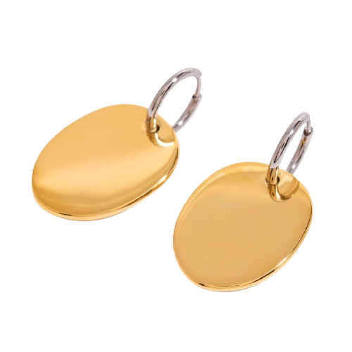 Two-Tone Polished Oval Pendant Dangle Earrings