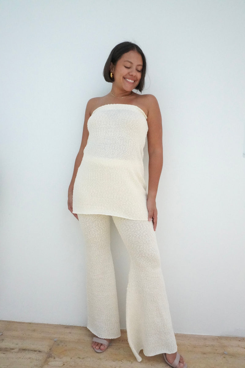 Knitted Strapless Tube Top and Pants Set