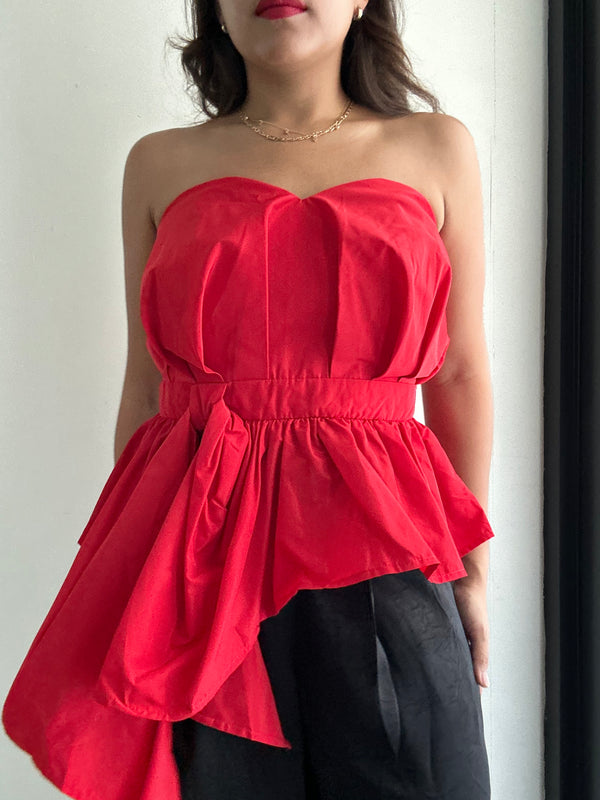 Bold Bow Pleated peplum Bustier Top