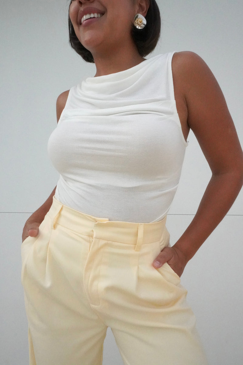 Pleated Cowl Neck Tank Top