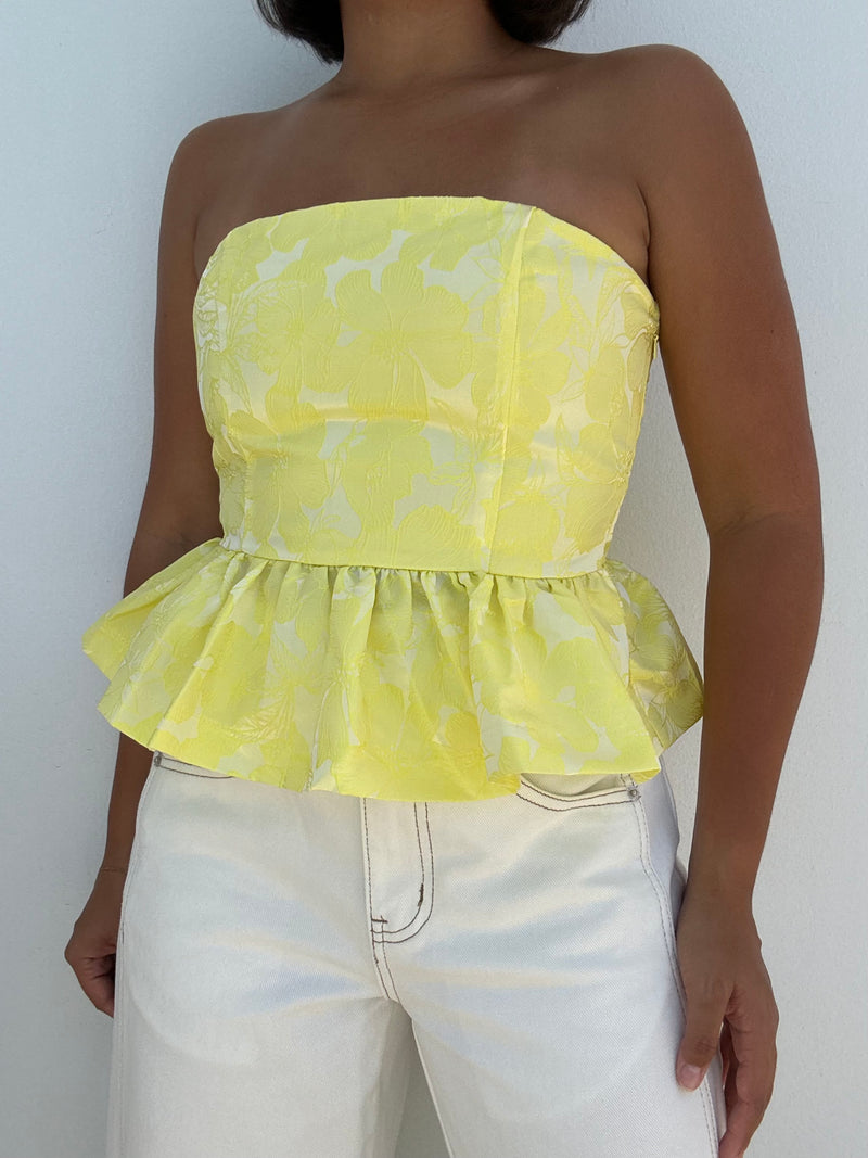 Jacquard Strapless Peplum Top