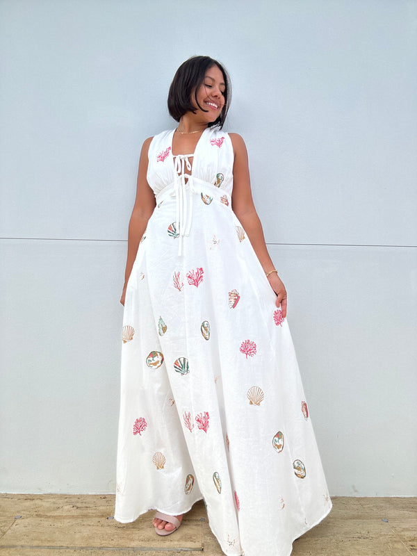 Seashell Embroidered Maxi Dress