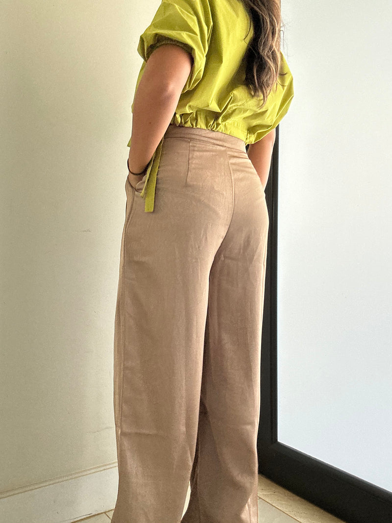 Satin Pleated Wide Pants