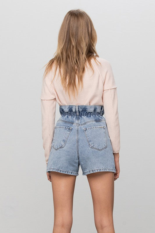 Super High Rise Elastic Waistband Denim Shorts