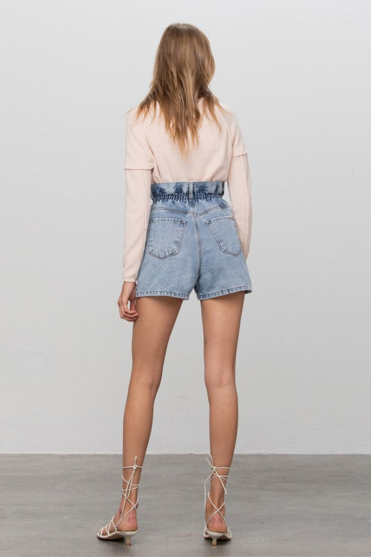 Super High Rise Elastic Waistband Denim Shorts