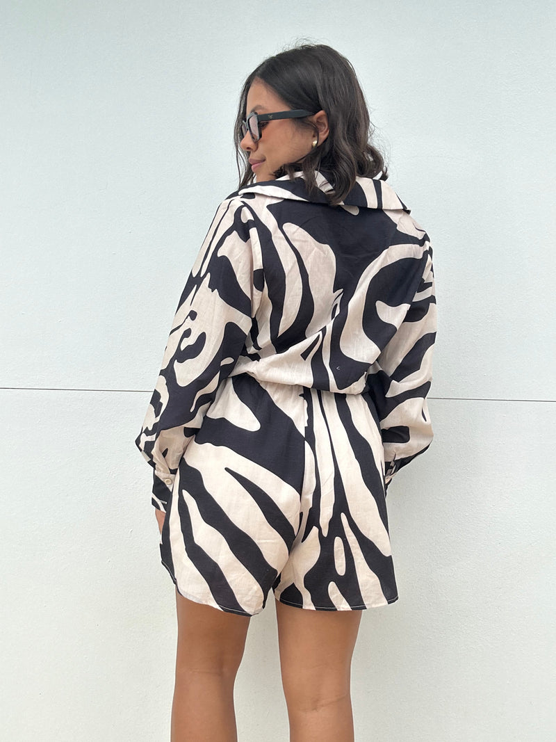 Long Sleeve Zebra Print Romper