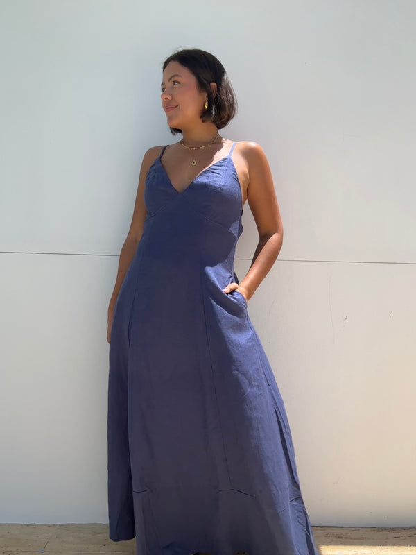 Linen Open Back Maxi Dress