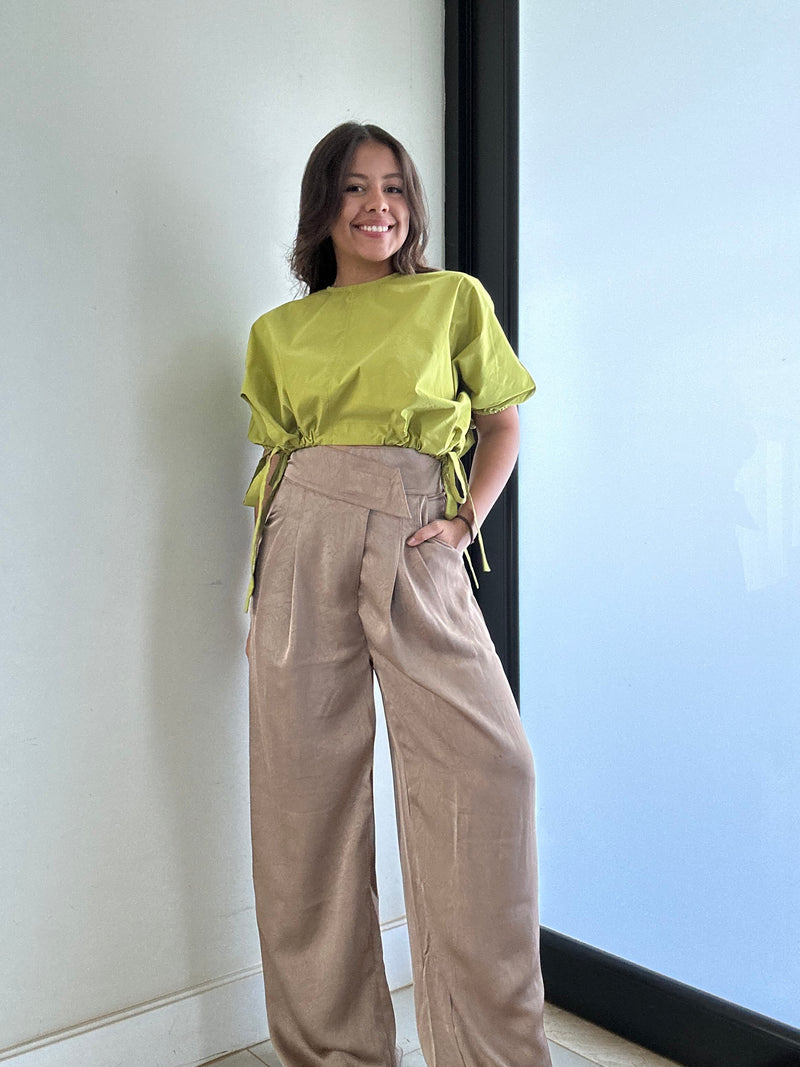 Satin Pleated Wide Pants