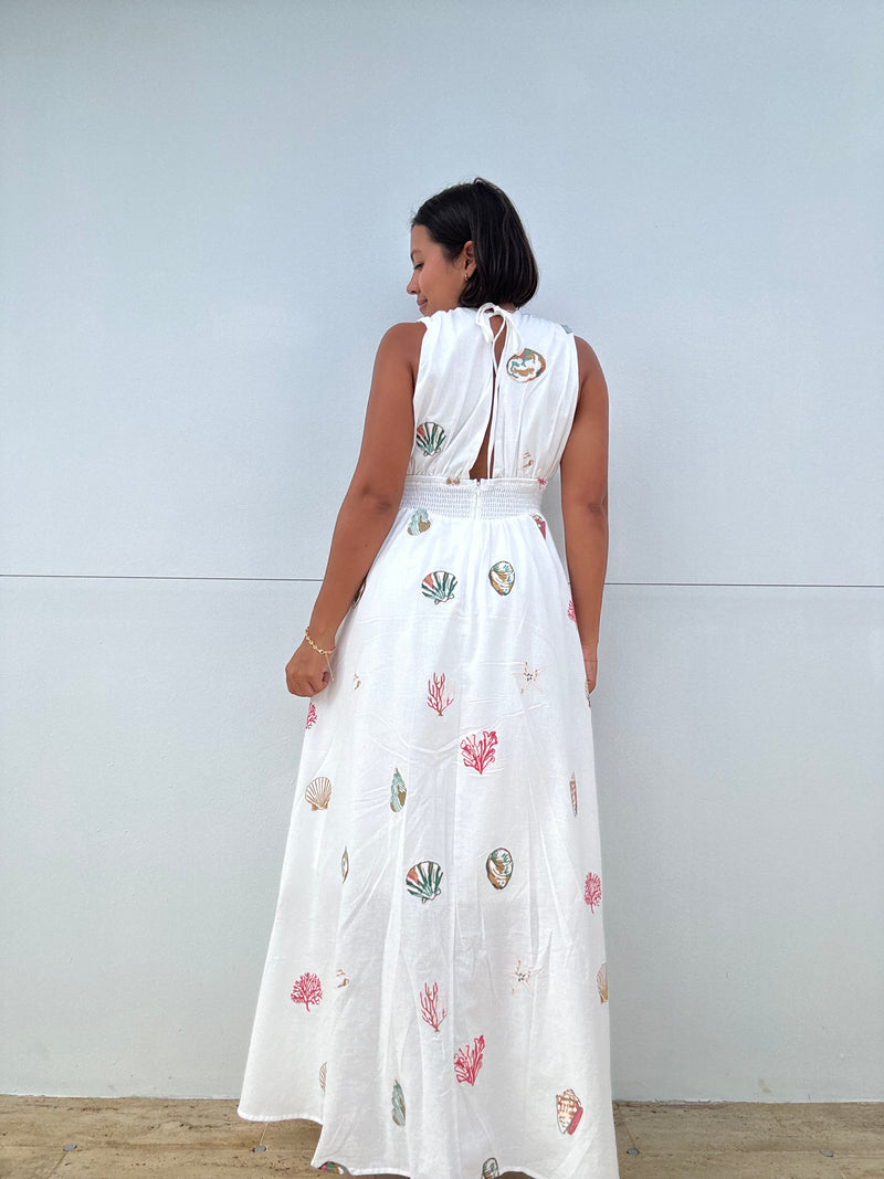 Seashell Embroidered Maxi Dress