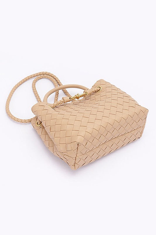 Weaved Faux Leather Convertible Shoulder Bag