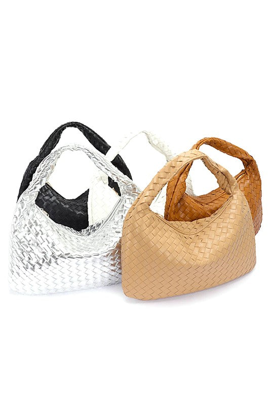 Weaved Faux Leather Soft Top Handle Shoulder Bag