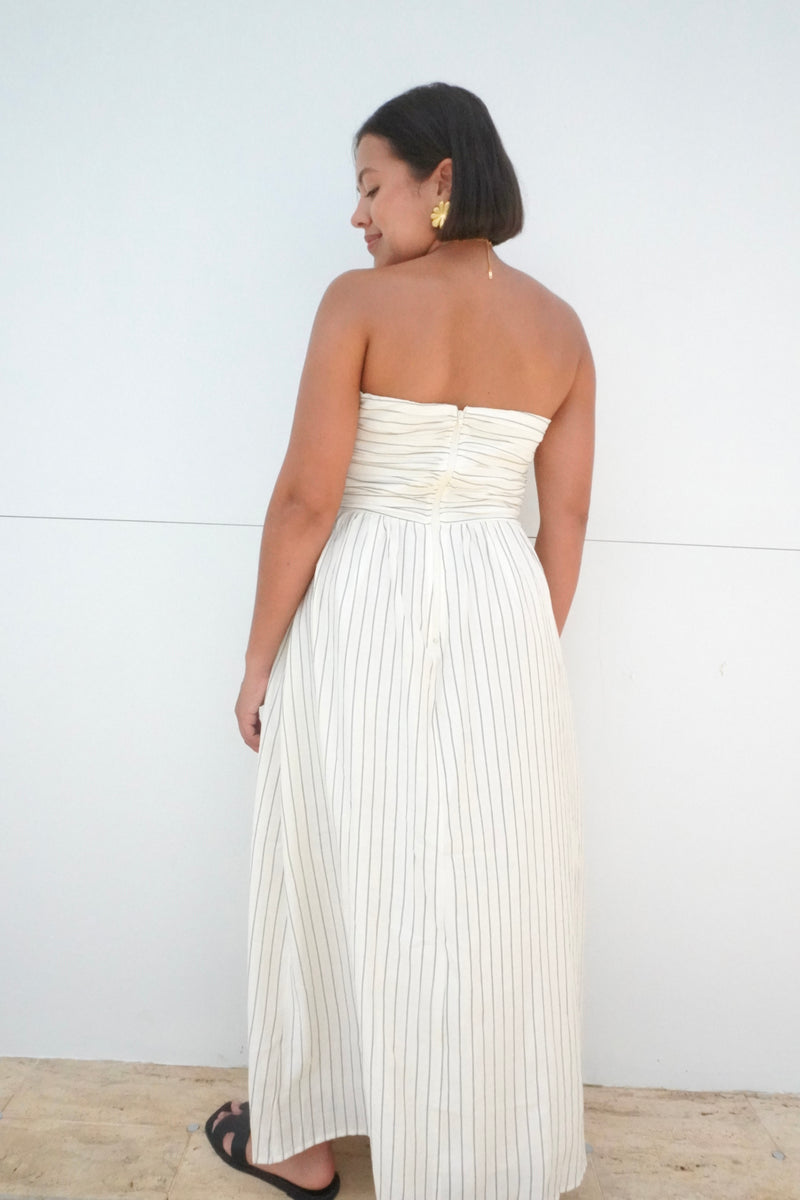 Strapless Striped Midi Dress