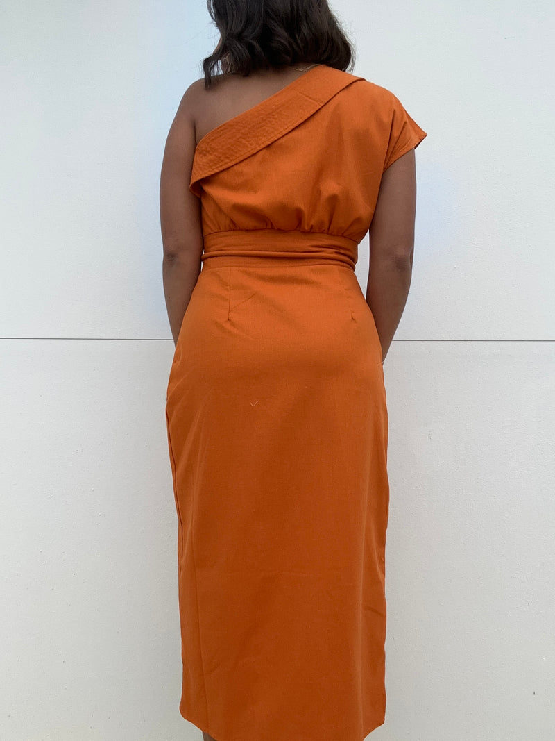 One Shoulder Strapless Midi  Dress