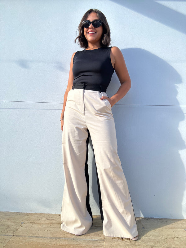 Linen Color Block Trousers