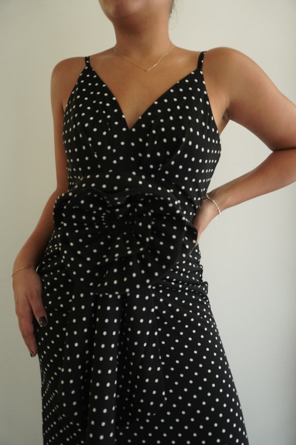 Polka dot Rosette Waist Maxi Dress