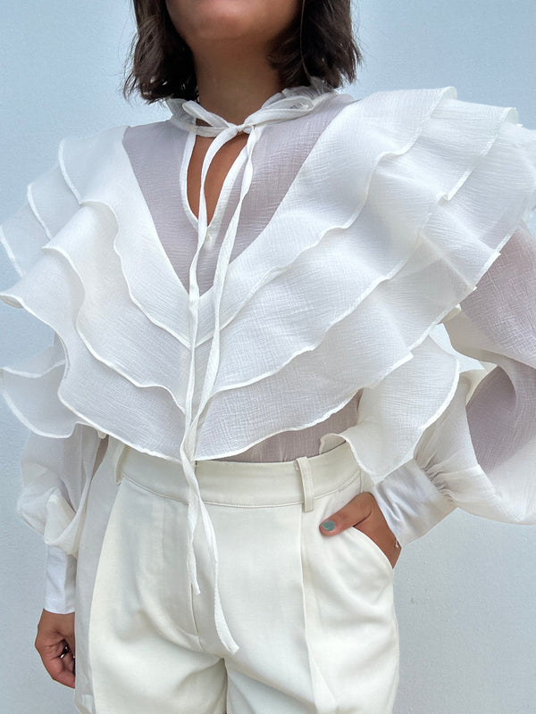 Organza Sheer Ruffled Blouse