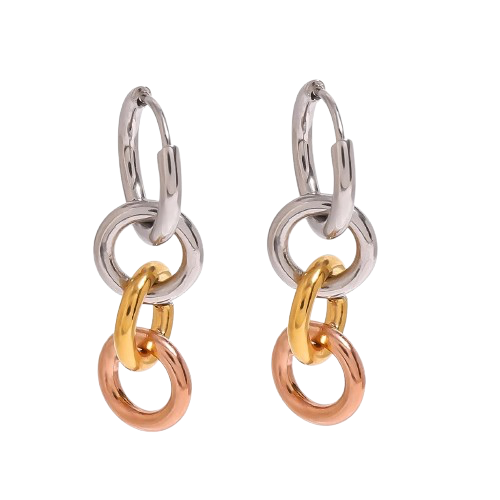 Two Tone Steel Ring Interlocking Color-Blocked Earrings