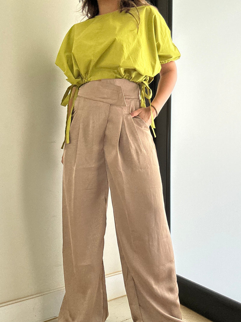 Satin Pleated Wide Pants