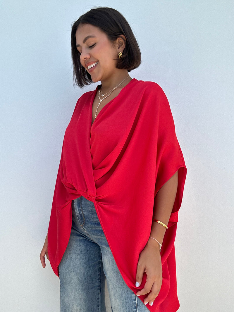 Washed Poly Silk Surplice Caftan Top