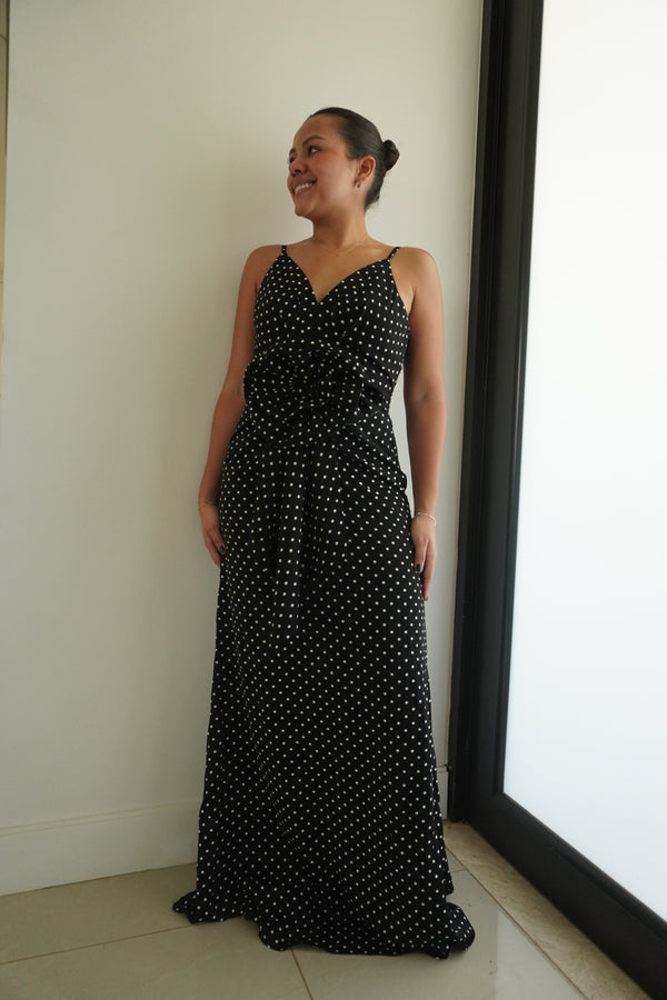 Polka dot Rosette Waist Maxi Dress