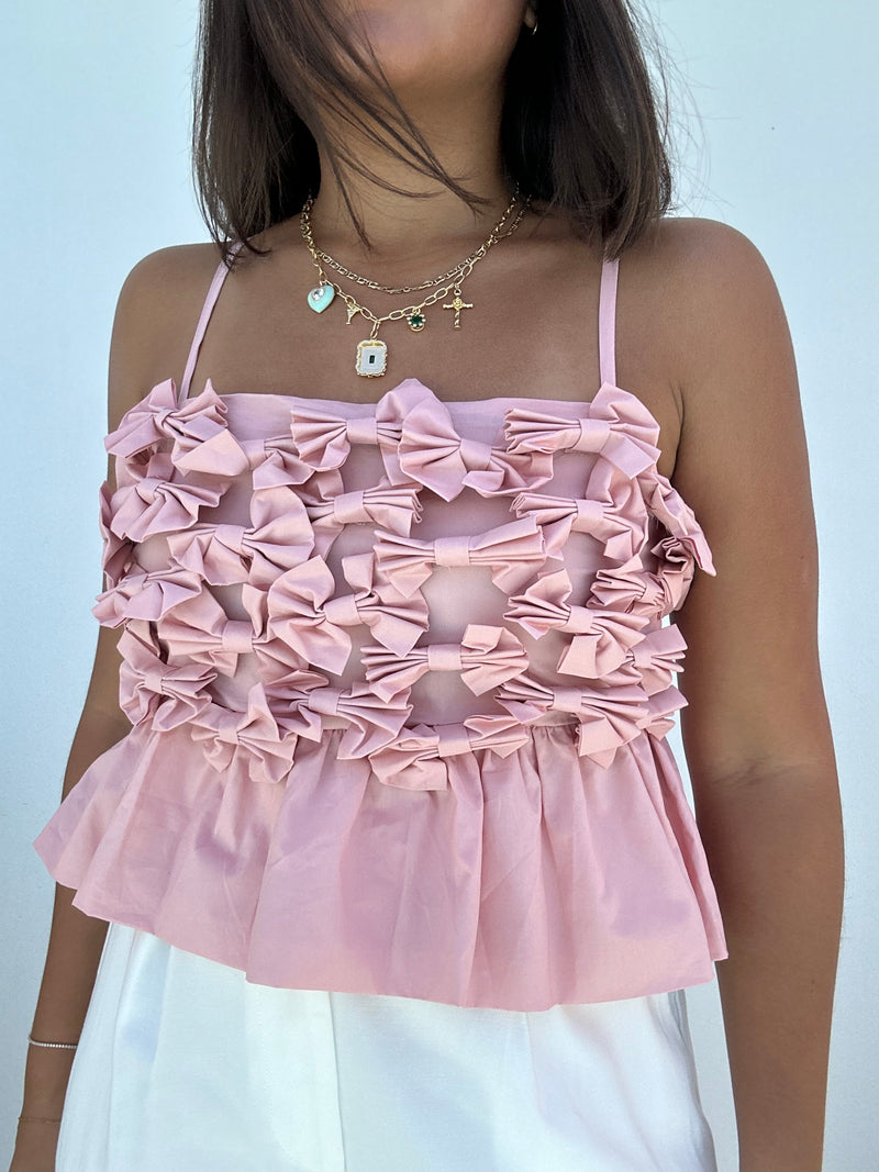 Ribbon Bow Crop Peplum Tank