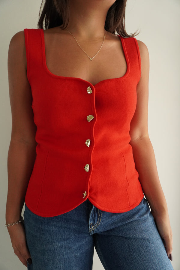 Sweetheart Neck Button Front Top