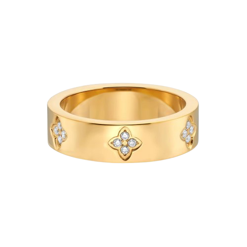 Gold Band Ring with Pavé Motifs