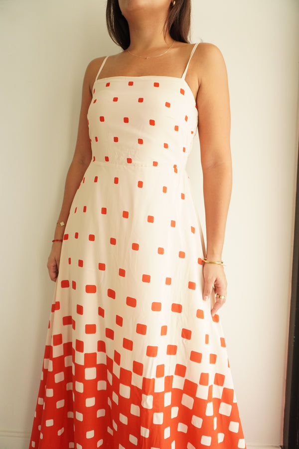 Square Ombre Print Sleeveless Maxi Dress with Adjustable Strap