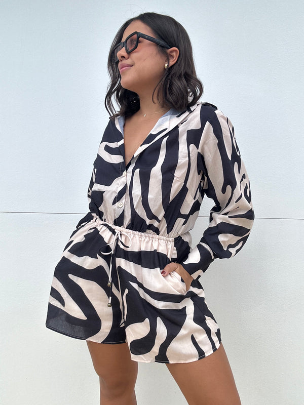 Long Sleeve Zebra Print Romper