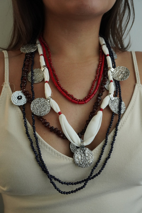 Bohemian Multi-layer bead geometric coin pendant