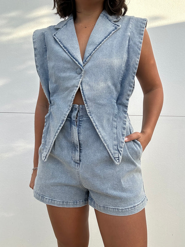 Blazer Style 2fer Denim Romper