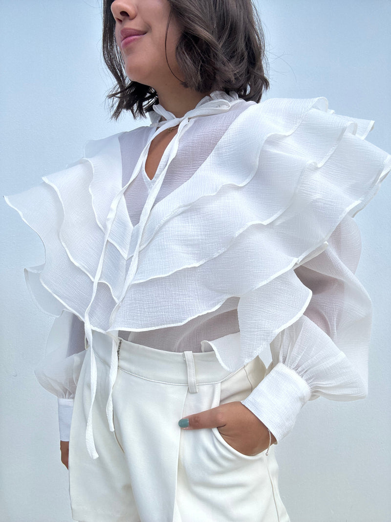 Organza Sheer Ruffled Blouse