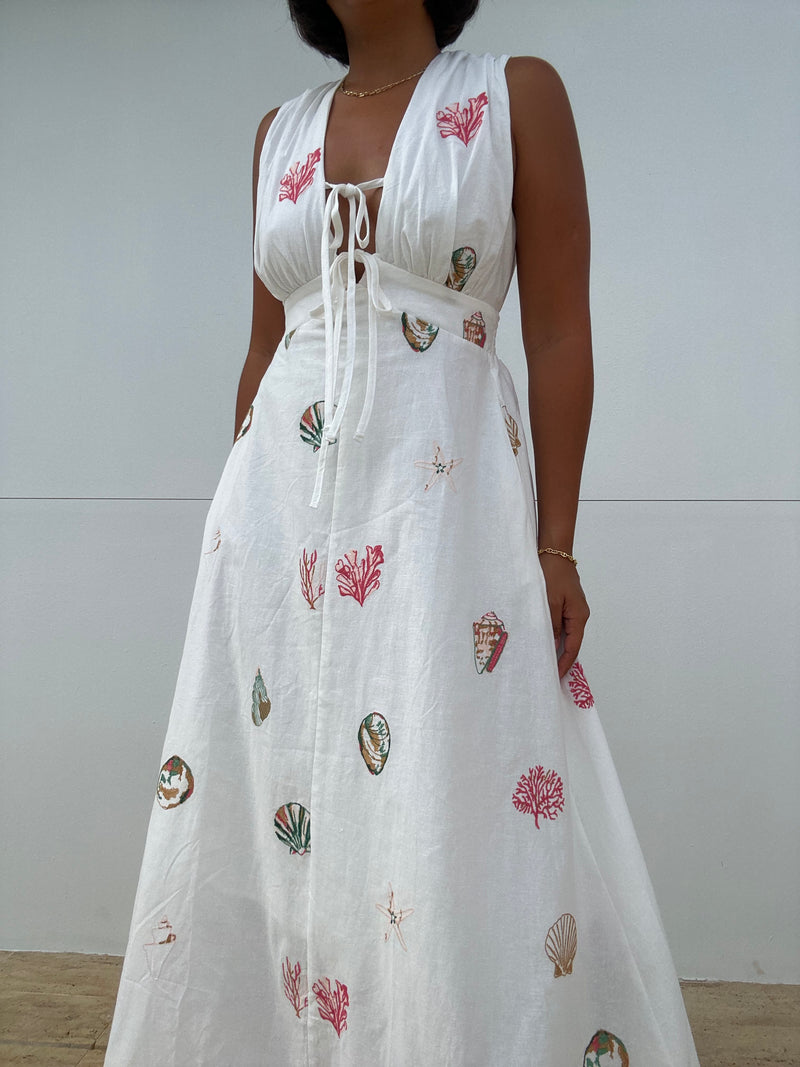 Seashell Embroidered Maxi Dress