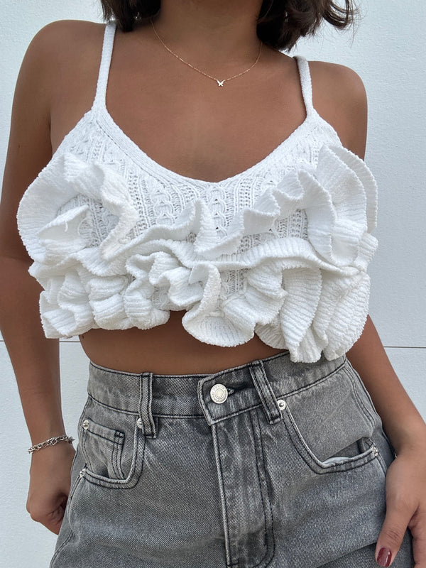 Chenille Ruffle Cropped Cami