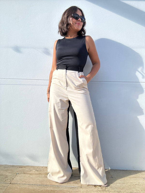 Linen Color Block Trousers