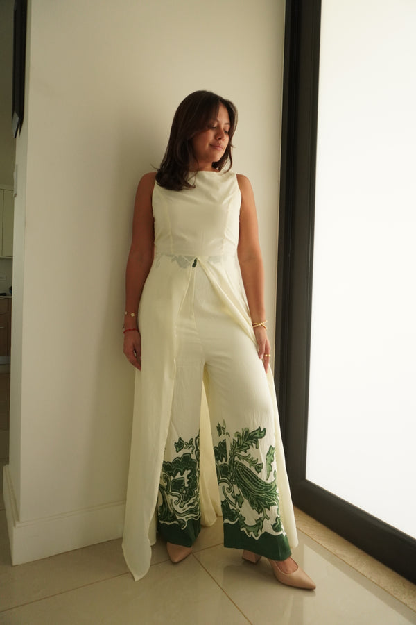 Solid Boarder Print Contrast Sleeveless Jump-suit