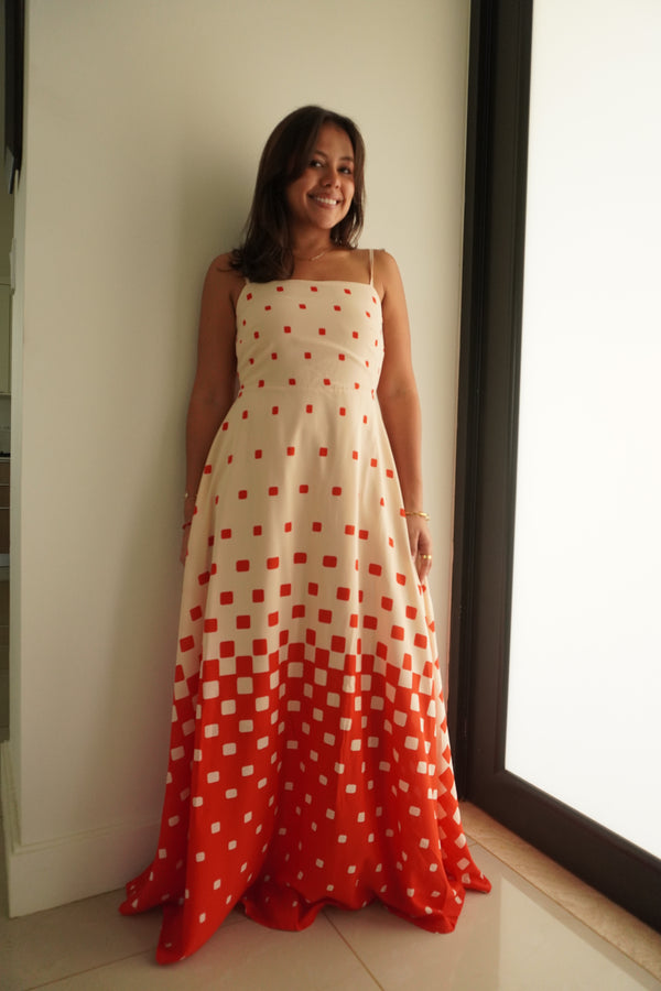 Square Ombre Print Sleeveless Maxi Dress with Adjustable Strap