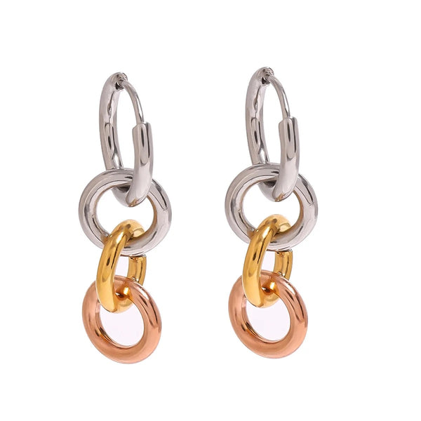 Two Tone Steel Ring Interlocking Color-Blocked Earrings