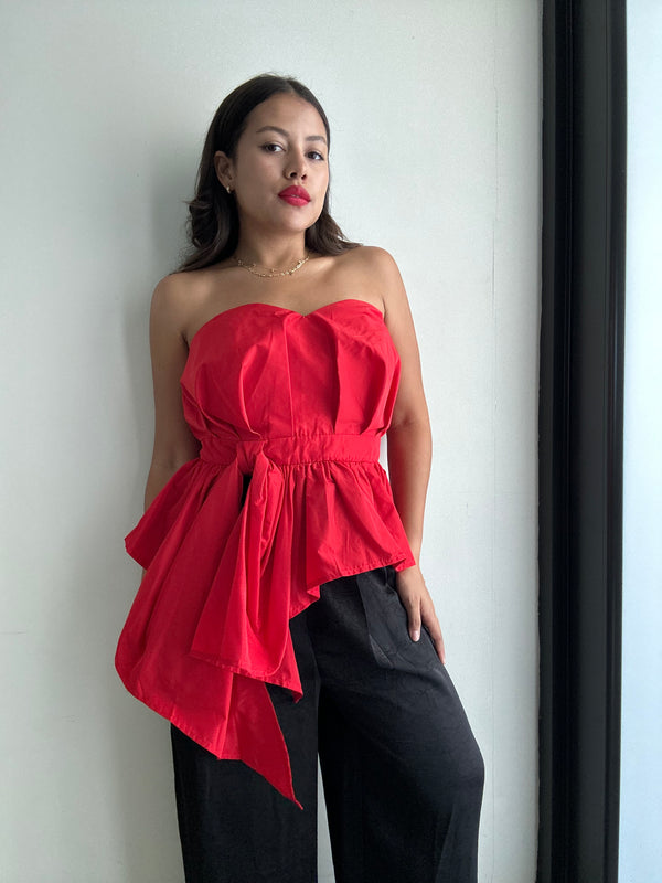 Bold Bow Pleated peplum Bustier Top