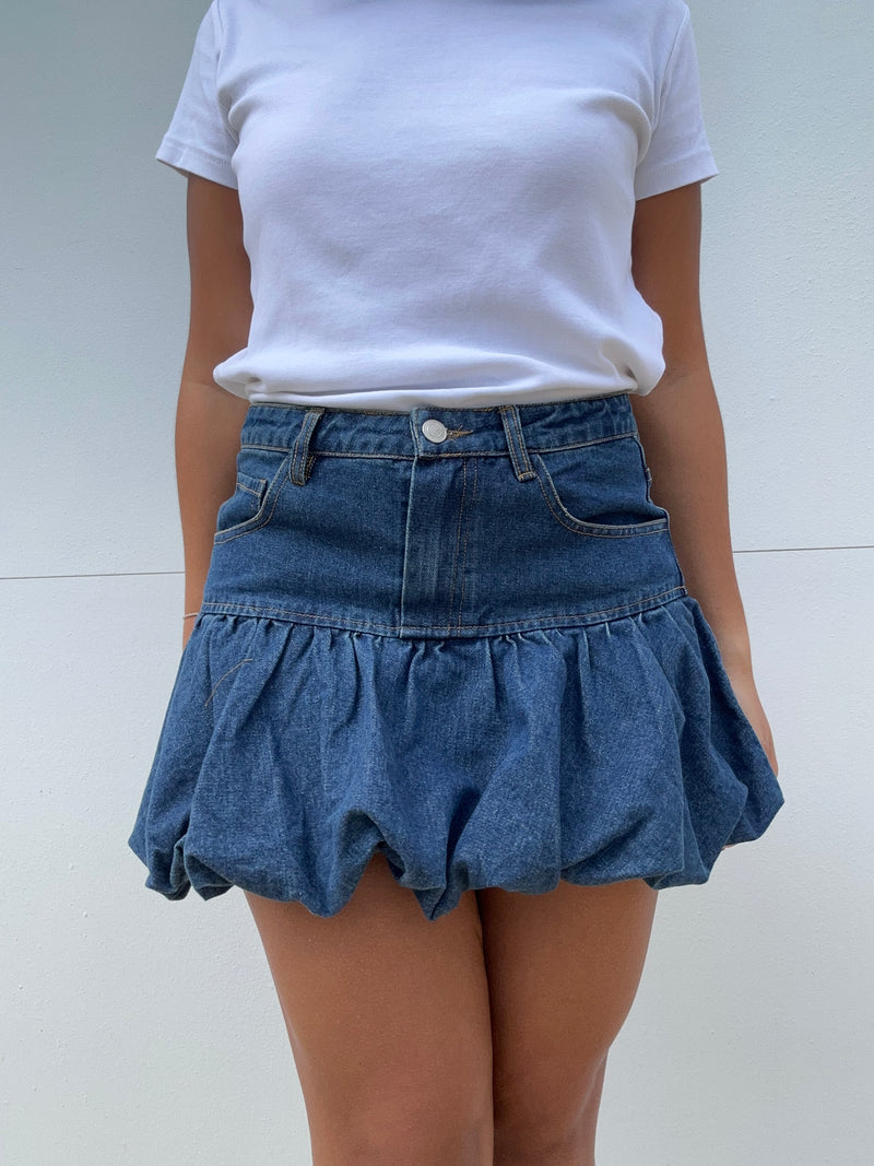 Mid Waist Denim Balloon Mini Skirt