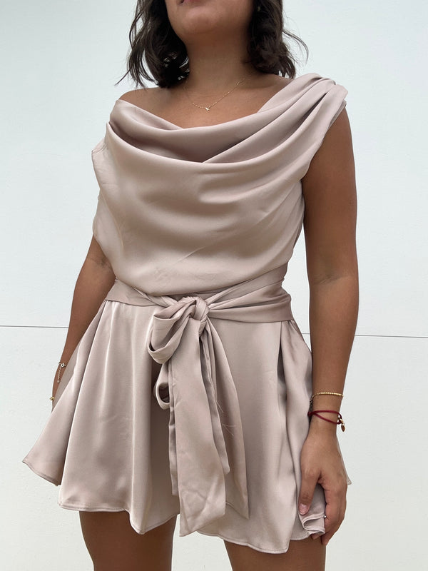 Satin Drape Tie Dress