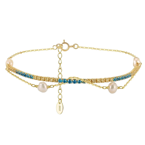 Double Layer Tennis with Pearl Bracelet