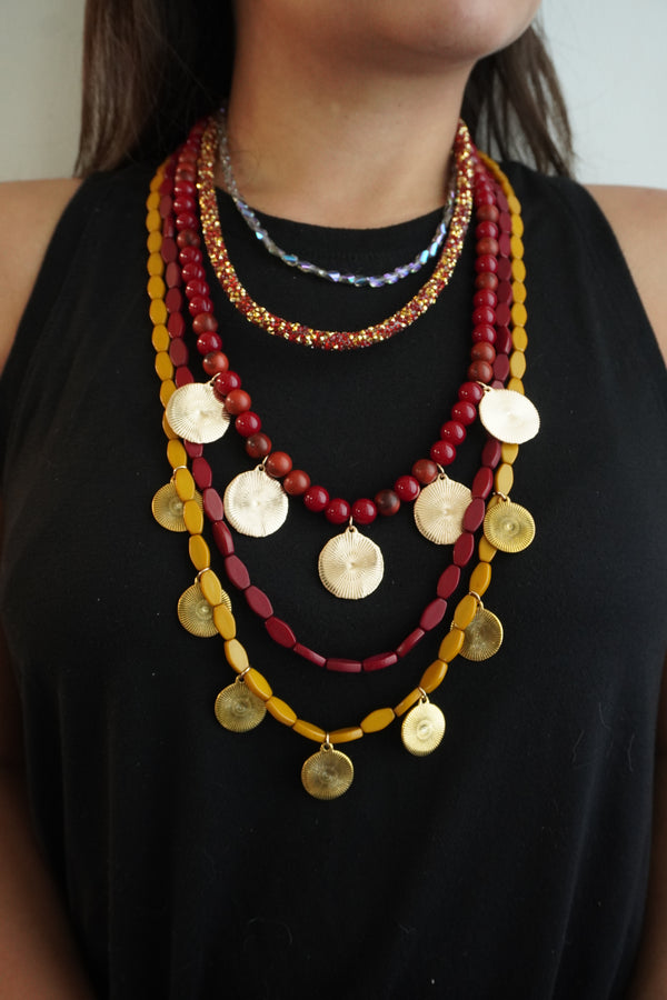 Multi-layer bead geometric coin pendant