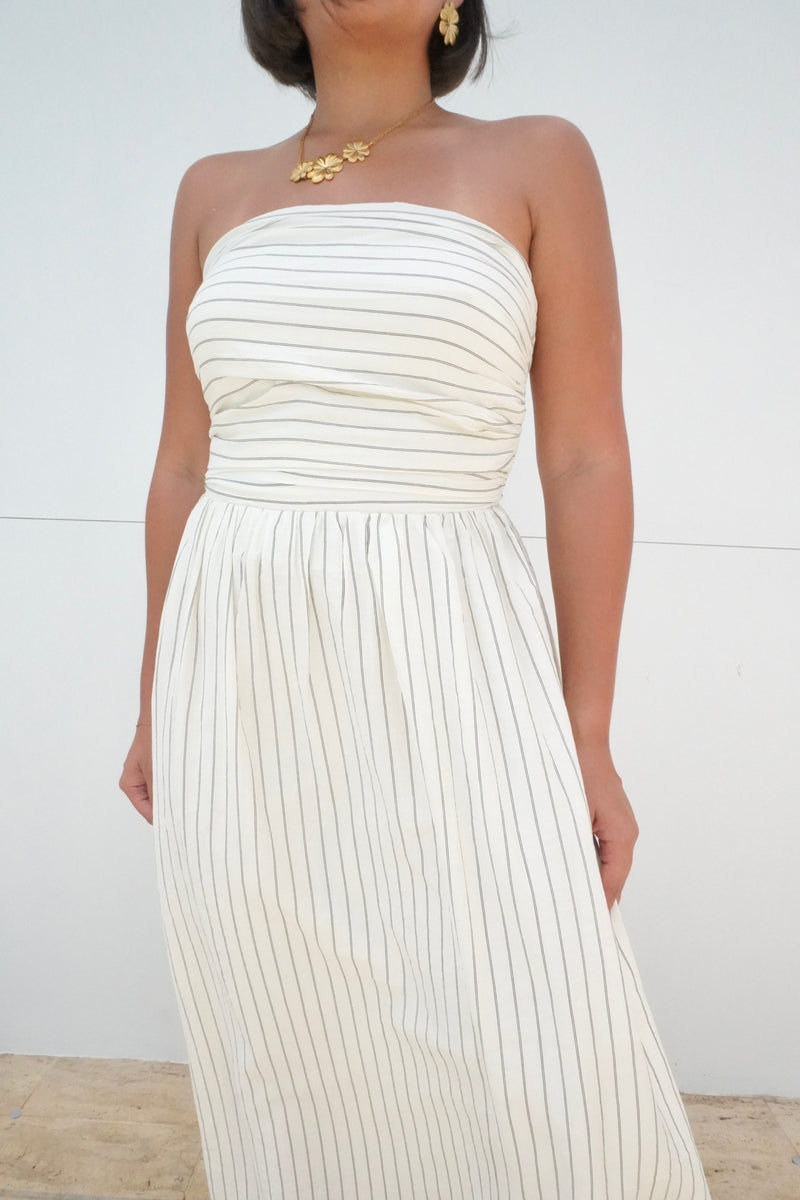 Strapless Striped Midi Dress