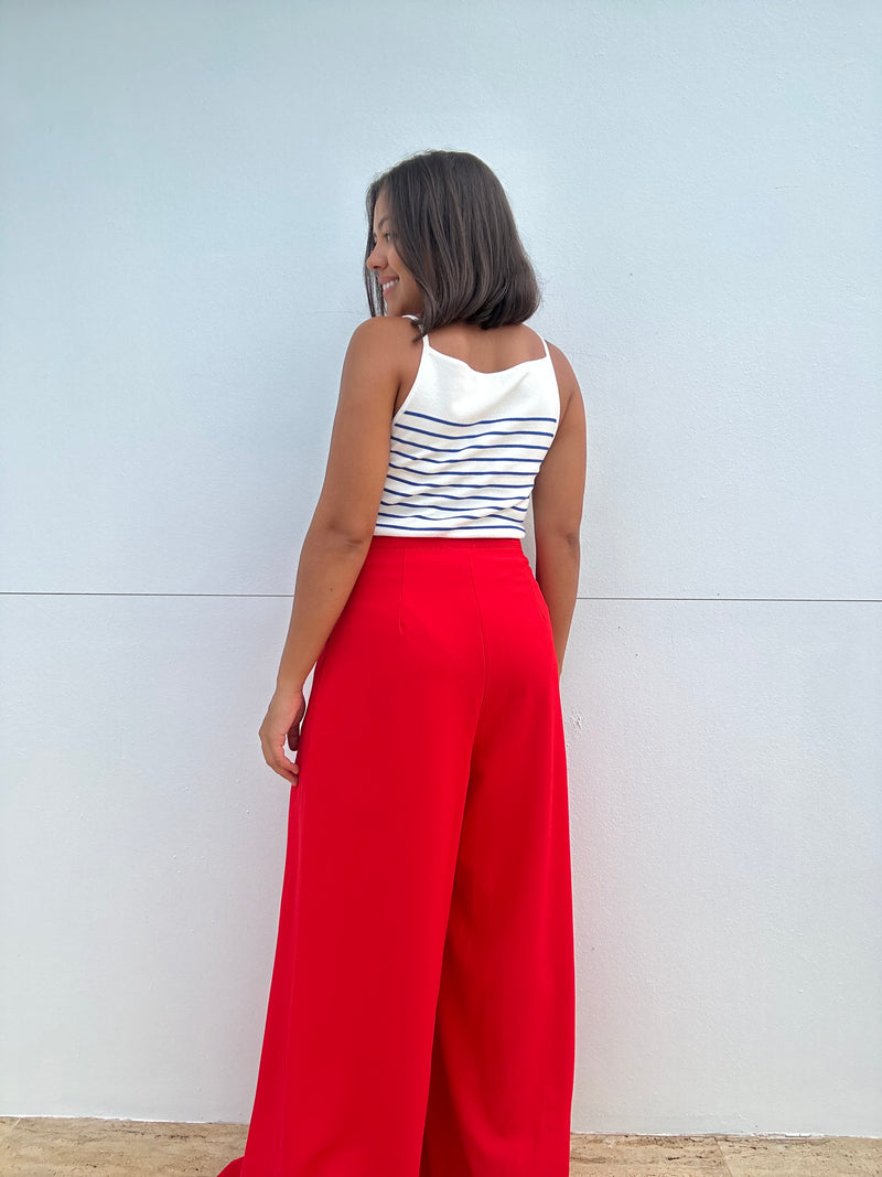 Red Wide Leg Flared Pants