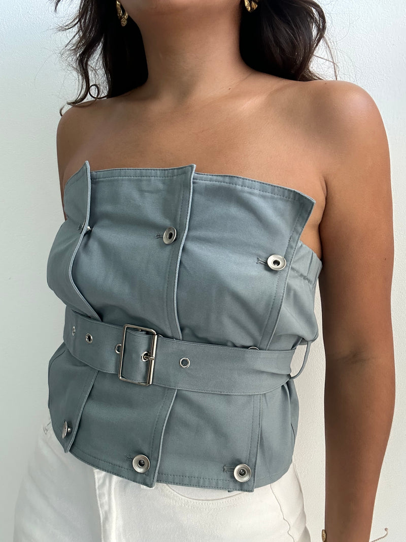 Cotton Layered Style Belted Crop Top