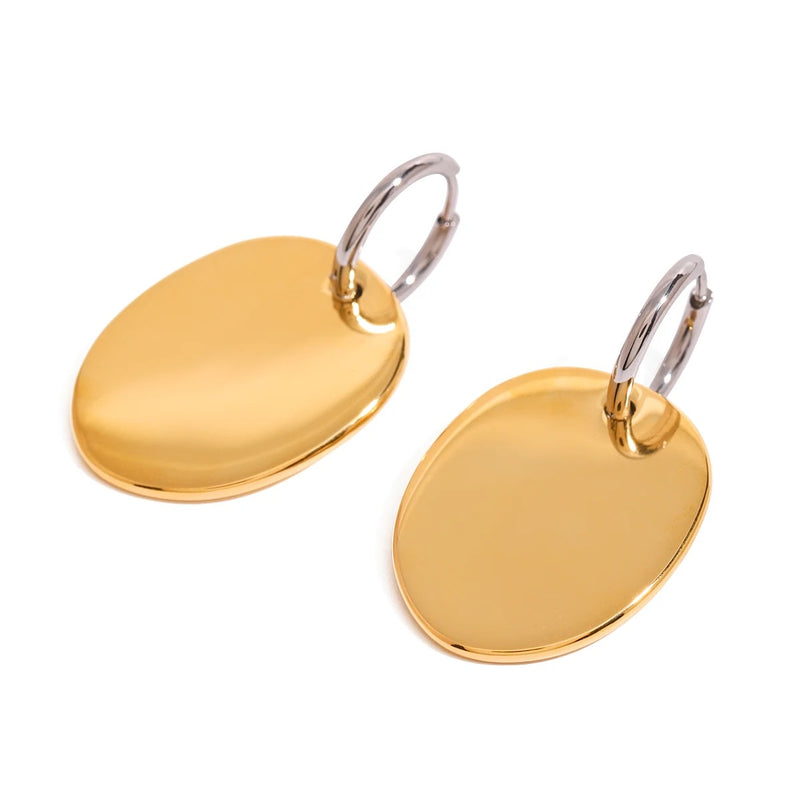 Two-Tone Polished Oval Pendant Dangle Earrings