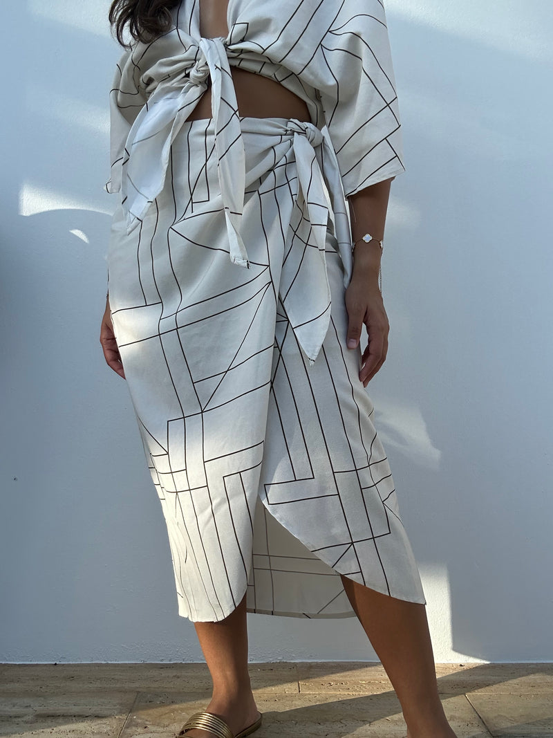 Multi Grid Pattern Wrap Skirt