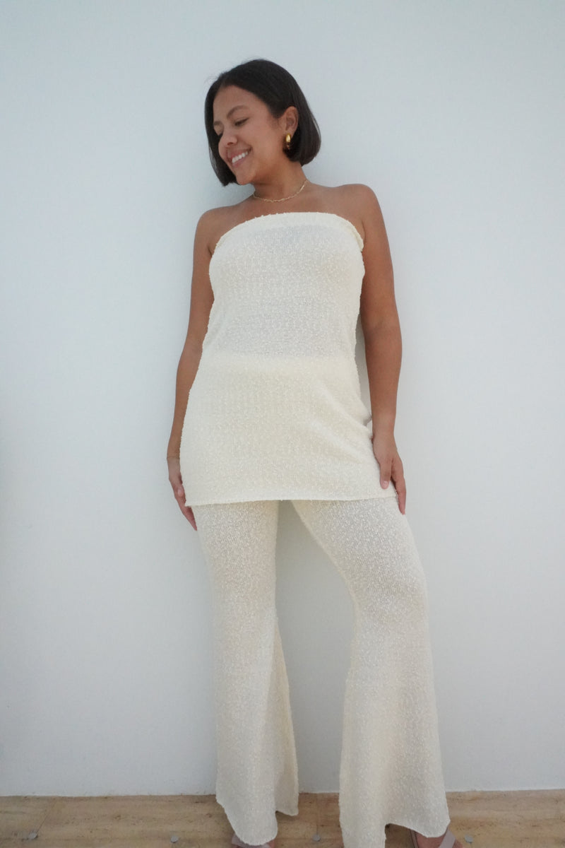 Knitted Strapless Tube Top and Pants Set