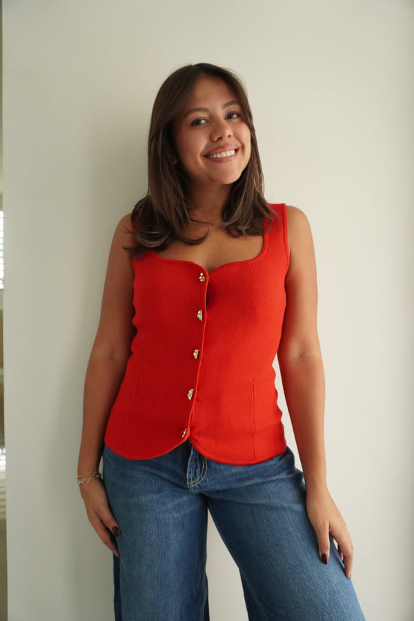 Sweetheart Neck Button Front Top